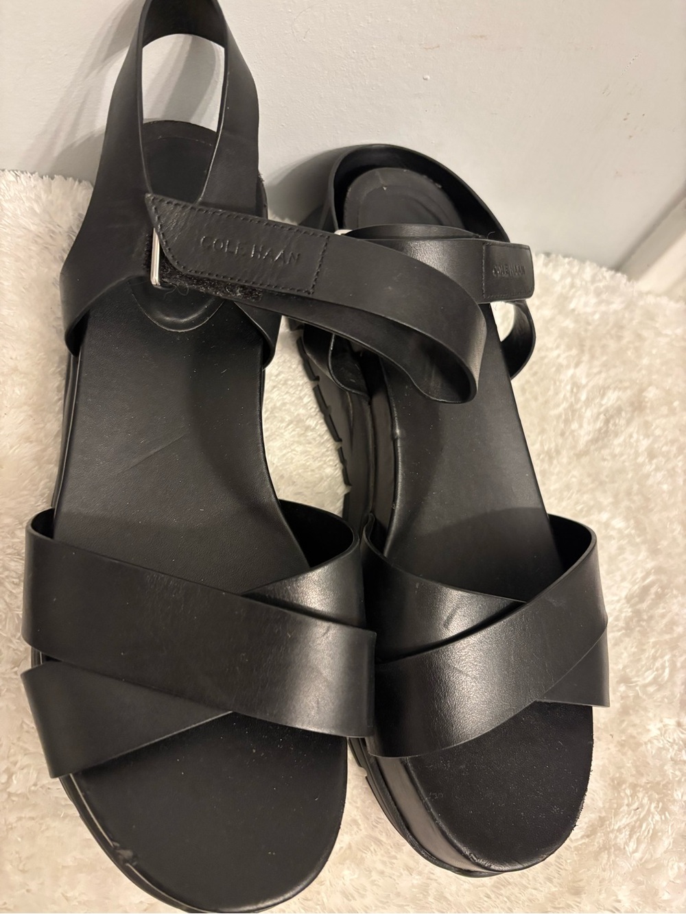 Cole Haan Black Leather Crisscross Slingback Sandals ZeroGrand Ankle Straps Sz.9